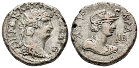 EGYPT. Alexandria. Nero.(54-68). BI Tetradrachm.

Obv : NEPΩ KΛAV KAIΣ ΣΕB ΓEP.
Radiate bust of Nero right, wearing aegis.

Rev : AVTOKPA / L IB....
