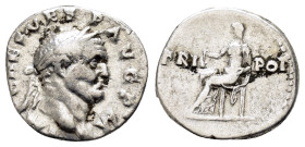 VESPASIAN.(69-79). Denarius. Rome.

Obv : IMP CAES VESP AVG P M.
Laureate head right.

Rev : TRI - POT.
Vesta, capite velato, seated left on cha...
