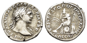TRAJAN.(98-117). Rome.Denarius.

Obv : IMP TRAIANO AVG GER DAC P M TR P.
Laureate bust right, with slight drapery.

Rev : COS V P P S P Q R OPTIM...
