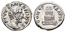 DIVUS ANTONINUS PIUS (Died 161).Rome.Denarius.

Obv : DIVVS ANTONINVS.
Bare head right.

Rev : CONSECRATIO.
Garlanded four-tiered funeral pyre s...