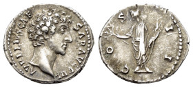 MARCUS AURELIUS.(Caesar, 139-161).Rome.Denarius.

Obv : AVRELIVS CAESAR AVG PII F.
Bareheaded bust right, with slight drapery.

Rev : COS II.
Ho...
