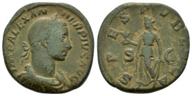 SEVERUS ALEXANDER.(222 - 235).Rome.Sestertius

Obv : IMP ALEXANDER PIVS AVG.
Head rigth.

Rev : SPES PVBLICA SC.
Spes advancing left holding up ...