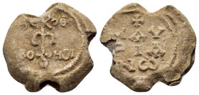BYZANTINE LEAD SEAL.(Circa 7th-11th Century).Pb.

Condition : Good very fine.

Material : Lead.
Axis : 12h

Weight : 14.69 gr
Diameter : 24 mm