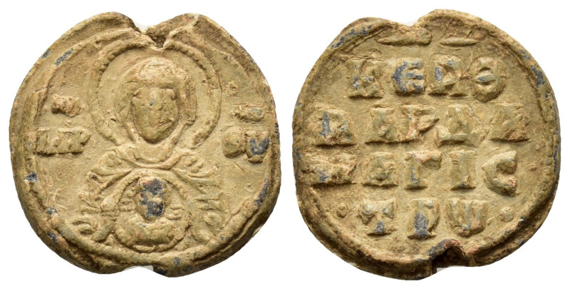 BYZANTINE LEAD SEAL of VARDAS MAGISTROS.(10th/11th Century).Pb.

Obv : Facial ...
