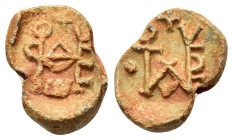 BYZANTINE LEAD SEAL of THEODORE SON of TARASIOS.(6th Century).Pb.
Rare and very interesting!

Obv : Block-monogram, resolved as ΘΕΟΔΩΡΟV (of Theodo...