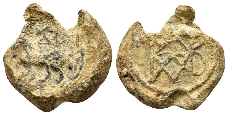 BYZANTINE LEAD SEAL of BRACHAMIUS ILLOUSTRIUS with A RIDING HORSE.(6th/7th Centu...