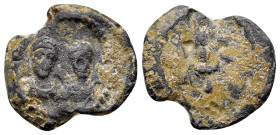 LATE ROMAN IMPERIAL SEAL PROBABLY of ARCADIUS and EUDOXIA.(395-404).Pb.

Obv : Facial busts of an imperial couple, most probably of Arcadius and Eud...
