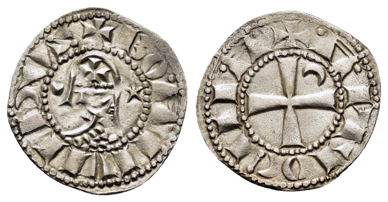 CRUSADERS.Antioch.Bohemund III.(1163-1201).BI Denier.

Obv : +BOAMVNDVS.
Prof...