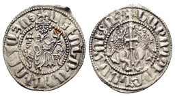 CILICIAN ARMENIA.Levon I.(1198-1219).Sis.Tram.

Obv : ԼԵԻՈՆ ԹԱԳ[ԱՈՐ Հ]ԱՅԻՈՑ.(Levon king of the Armenians).
King seated on throne ornamented with li...