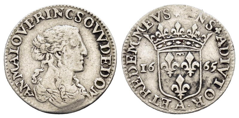 FRANCE. Dombes. Anna Maria Luisa d'Orléans (1627-1693). Luigino or 1/12 Écu (166...