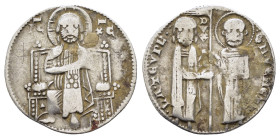 ITALY. Venice.Giovanni Dandolo.(1280-1289).Grosso.

Obv : Christ seated facing on throne, wearing nimbus crown, pallium, and colobium; annulet to le...