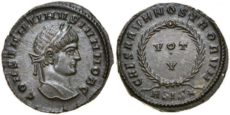 Rzym, Konstantyn II 317-340, Zredukowany follis 320-321, Siscia. RIC 163, śr. 18...