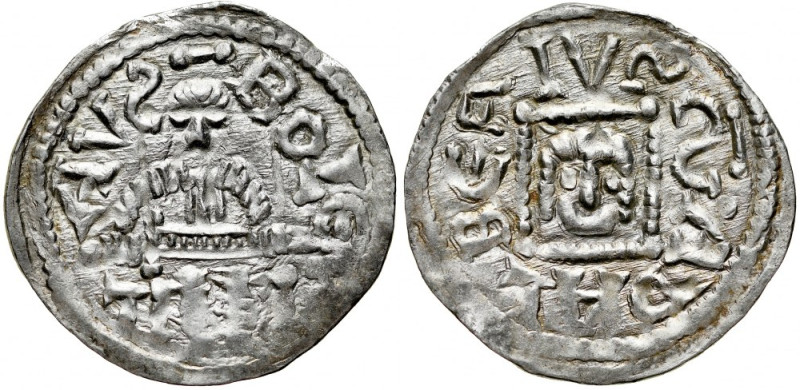 Bolesław IV Kędzierzawy 1146-1173, Denar, Av.: Książę z mieczem w majestacie, Rv...