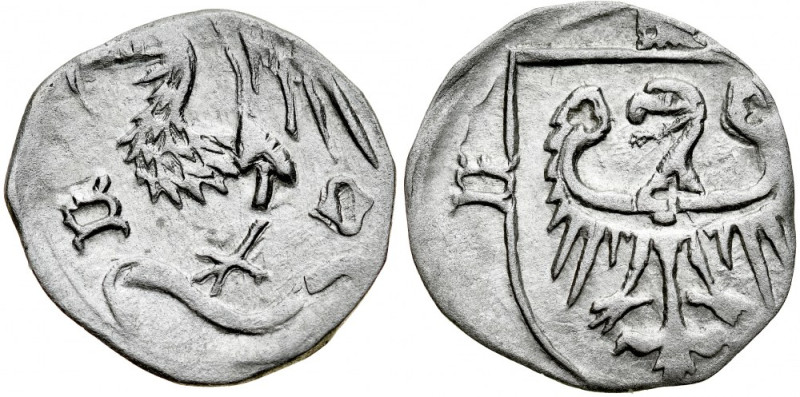 Śląsk, Konrad VIII Młodszy, 1444-1447, Halerz XV w., Av.: Orzeł Jana Ewangelisty...
