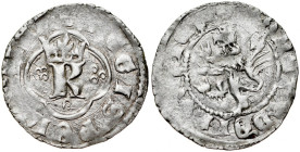 Kazimierz Wielki 1333-1370, Kwartnik ruski, Av.: Litera K w ornamencie, Rv.: Lew.