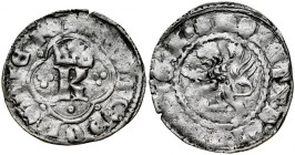 Kazimierz Wielki 1333-1370, Kwartnik ruski, Av.: Litera K w ornamencie, Rv.: Lew.