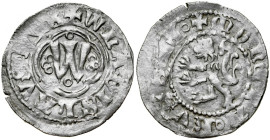Władysław Opolczyk 1372-1379, Kwartnik ruski, Av.: Litera W w ornamencie, Rv.: Lew.