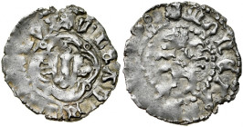 Władysław Opolczyk 1372-1379, Kwartnik ruski, Av.: Litera W w ornamencie, Rv.: Lew. Rzadki wariant z błędami legendy.