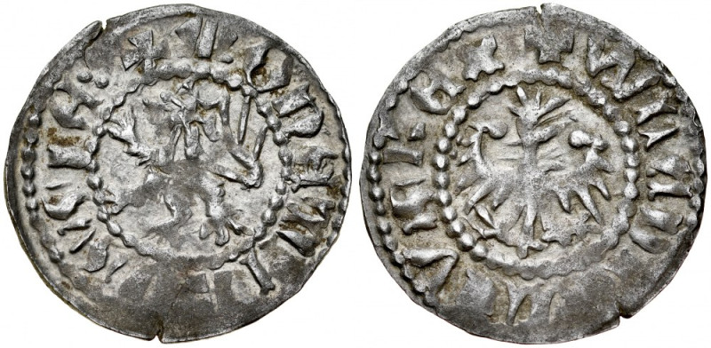 Władysław Jagiełło 1386-1434, Kwartnik ruski, Av.: Orzeł, RV.: Lew. Kop 3065, Gu...