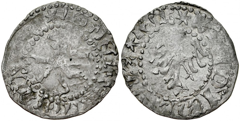 Władysław Jagiełło 1386-1434, Półgrosz lwowski, Av.: Kroczący lew, Rv.: Orzeł ja...