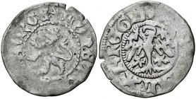 Władysław Jagiełło 1386-1434, Półgrosz lwowski, Av.: Kroczący lew, Rv.: Orzeł jagielloński.