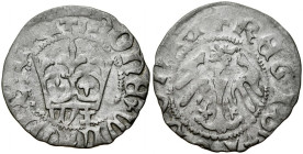 Władysław Jagiełło 1386-1434, Półgrosz, Kraków, Av.: Korona, pod nią litera W i podwójny krzyż, Rv.: Orzeł jagielloński.
