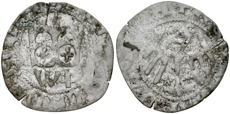 Władysław Jagiełło 1386-1434, Półgrosz, Kraków, Av.: Korona, pod nią litera W i ...