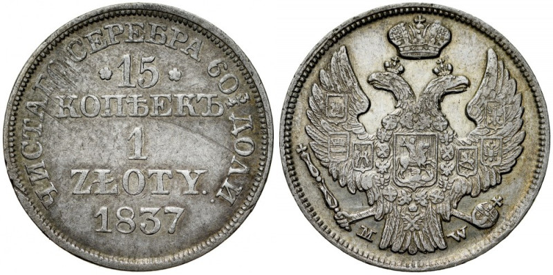 Zabór Rosyjski, 15 kopiejek 1 złoty 1837 M-W, Warszawa. Kop. 9405,&nbsp; Bitkin ...