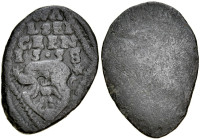 Gdańsk, Żeton 1558, jednostronny, A.: Renesansowy kartusz z herbem Prus Królewskich, nad nim napis: WA / L ZEI / CHEN / 15.58 .