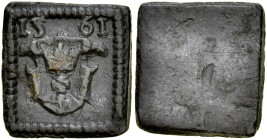 Gdańsk, Żeton 1561, jednostronny, A.: Renesansowy kartusz z herbem miasta Gdańska, nad nim data 15-61.
