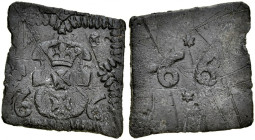 Gdańsk, Żeton 1566, jednostronny, A.: Renesansowy kartusz z herbem miasta Gdańska, po bokach data cyfry 6-6, całość w wymodelowanej ramce, Rv.: Cyfry ...
