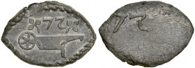 Gdańsk, Żeton 1572, A.: Taczka, nad nią w polu cyfry 72 ograniczone trójlistkami, Rv.: W polu cyfry 72.
