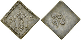 Gdańsk, Żeton 1590, A.: Renesansowy kartusz z herbem miasta Gdańska, po bokach cyfry 9-0 oraz ozdobniki, Rv.: W polu cyfry 90 oraz ozdobniki.
