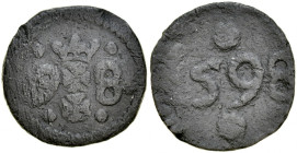 Gdańsk, Żeton 1598, A.: Herb miasta Gdańska, po bokach cyfry 9-8, Rv.: Data 1598 oraz ozdobniki.