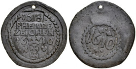 Gdańsk, Żeton 1608, A.: Renesansowy herb miasta Gdańska, w polu napis: PHERDE / ZEICHEN / 1610, po polu ozdobniki, nad napisem kontmarka z cyframi :61...
