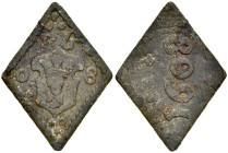 Gdańsk, Żeton 1608, A.: Renesansowy kartusz z herbem miasta Gdańska, w polu cyfry 16 / 0-8, ozdobniki w formie kwiatków, Rv.: Data 1608.