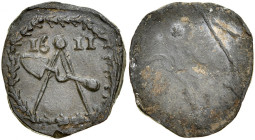 Gdańsk, Żeton 1611, jednostronny, A.: Cyrkiel i kielnia, po bokach data 16-11.