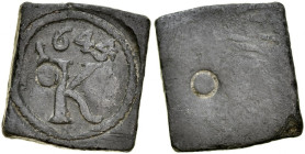 Gdańsk, Żeton 1644, jednostronny, A.: Litera K, nad nią data 1644, obustronnie kontrmarka w formie kółka.