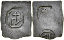 Gdańsk, Żeton XVI w., jednostronny, A.: Gmerek w kartuszu, Rv.: Herb miast gdańska w kartuszu, oraz fragment gmerka.