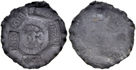 Gdańsk, Żeton XVII w, A.: Wielki renesansowy żeton gdański z nabitymi licznymi markami z datami, 1612, 1613, 1618, 1623, 1624..., Rv.: Mało czytelny r...