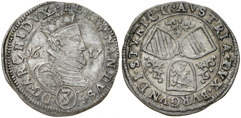 Austria, Arc. Ferdinand II 1592-1617, 3 kreuzer 1617, Graz. Herinek 102, ładnie ...