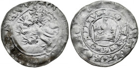 Czechy, Jan Luksemburski 1310-1346, Grosz praski, Av.: Korona królewska, Rv.: Lew czeski.