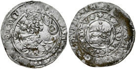 Czechy, Karol I 1346-1378, Grosz praski, Av.: Korona królewska, Rv.: Lew czeski.