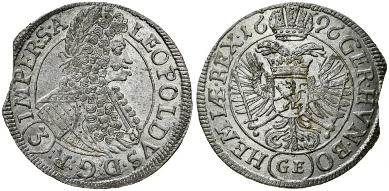 Czechy, Leopold I 1657-1705, 3 krajcary 1696 GE, Praga. Herinek 1463, stan śwież...