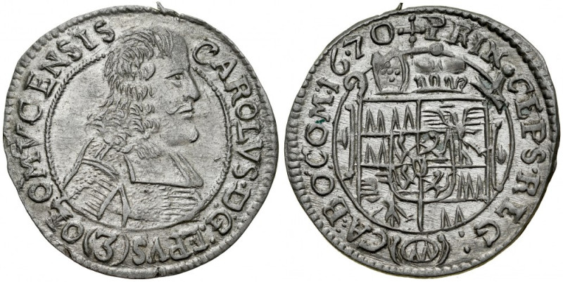 Czechy, Biskupstwo Ołomuniec, Karl von Liechtenstein 1664-1695, 3 krajcarów 1670...