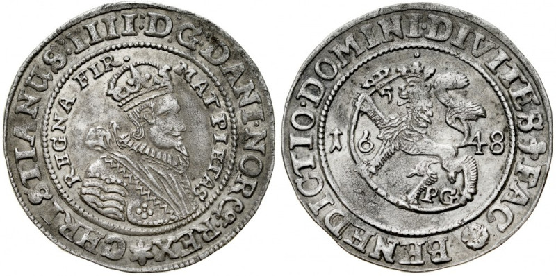 Norway, Christian IV 1588-1648, 1/4 speciedaler 1648 PG, 1/4 taler Christiania. ...