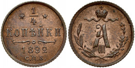 Russia, Aleksander III 1881-1894, 1/4 kopiejki 1892, St. Petersburg.
