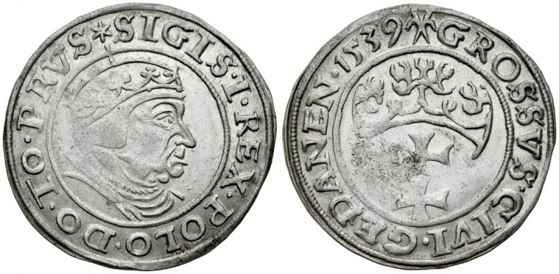 Zygmunt I Stary 1506-1548, Grosz 1539, Gdańsk. Kop. 7323, Gum. 562, lustro menni...