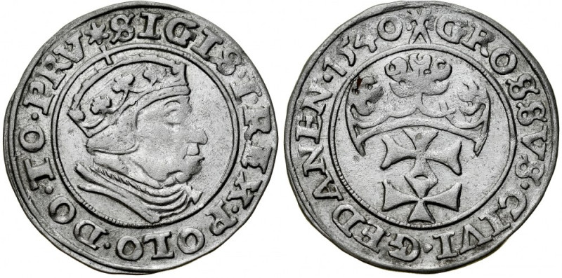 Zygmunt I Stary 1506-1548, Grosz 1540, Gdańsk. Kop. 7325, Gum. 566, bardzo dobrz...