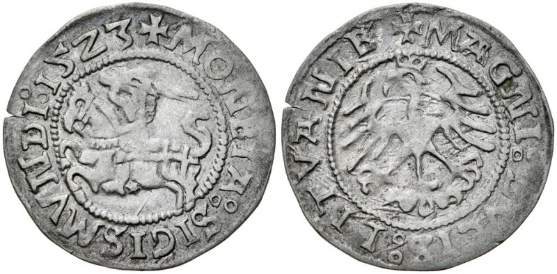 Zygmunt I Stary 1506-1548, Półgrosz 1523, Wilno. Kop. 3167, Gum. 512, poprawna m...